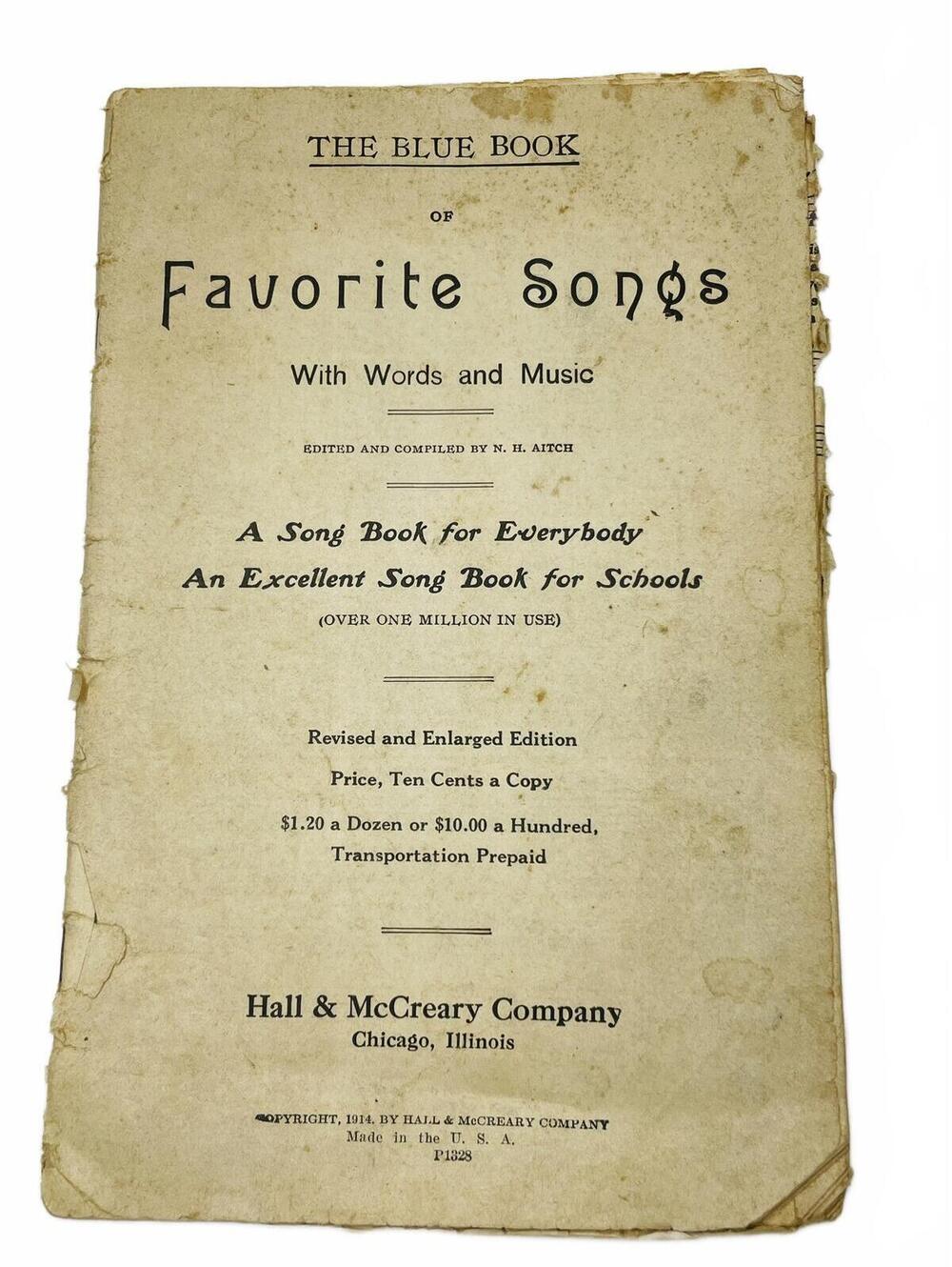 1914 Song Book The Blue Book of Favorite Songs - Vintage